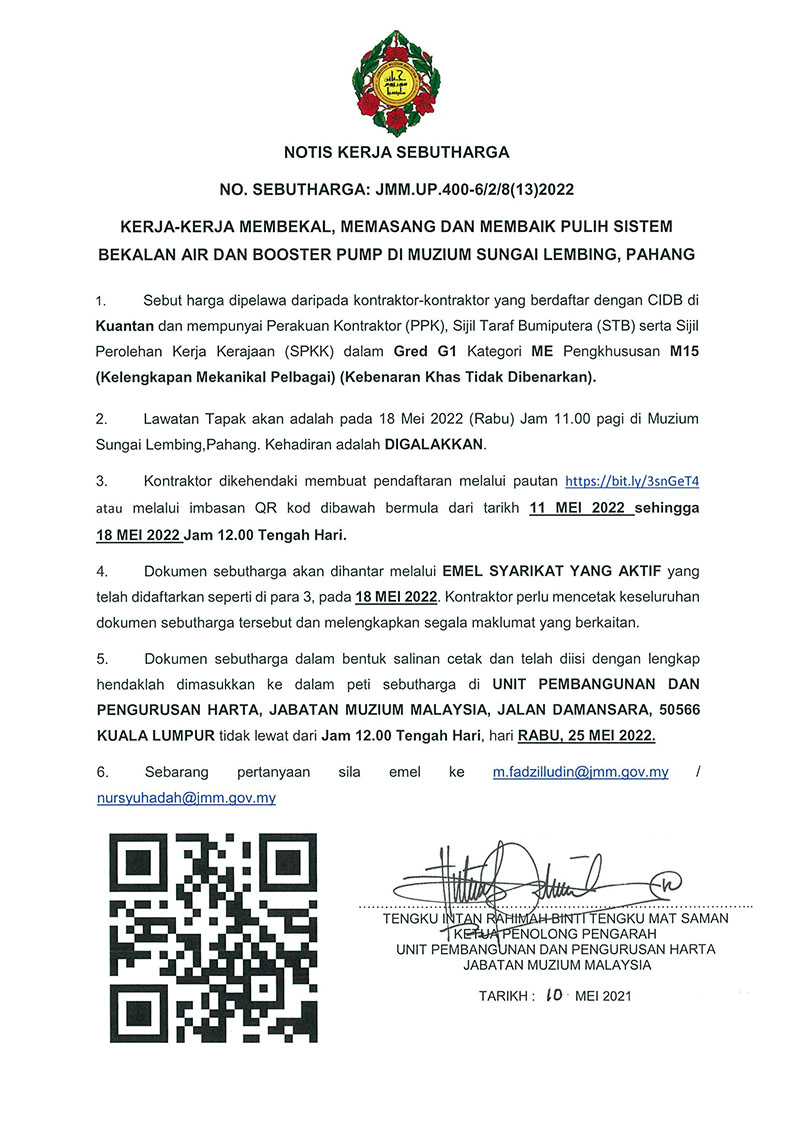 Kerja-Kerja Membekal, Memasang Dan Membaik Pulih Sistem Bekalan Air Dan Booster Pump Di Muzium Sungai Lembing, Pahang