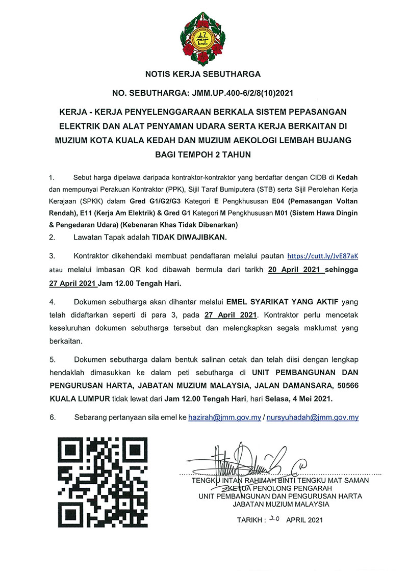 Kerja-Kerja Penyelenggaraan Berkala Sistem Pepasangan Elektrik dan Alat Penyaman Udara Serta Kerja Berkaitan di MKKK dan MALB Bagi Tempoh 2 Tahun