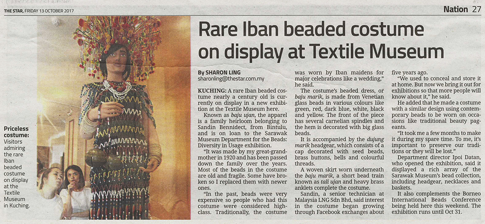 Rare Iban beaded costumr on display at Textile Museum