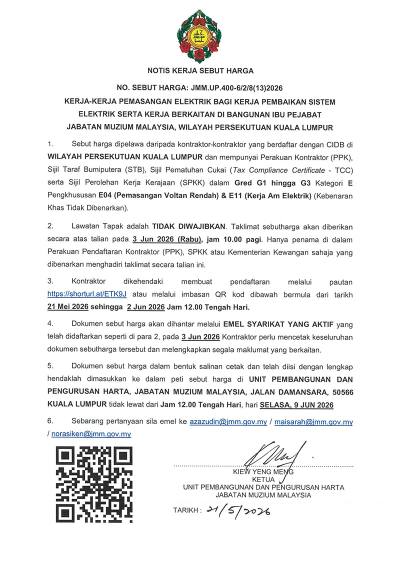 Kerja-Kerja Pemasangan Elektrik Bagi Kerja Pembaikan Sistem Elektrik Serta Kerja Berkaitan Di Bangunan Ibu Pejabat JMM, Kuala Lumpur