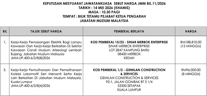 Keputusan Mesyuarat Jawatankuasa Sebutharga JMM Bil.11/2026