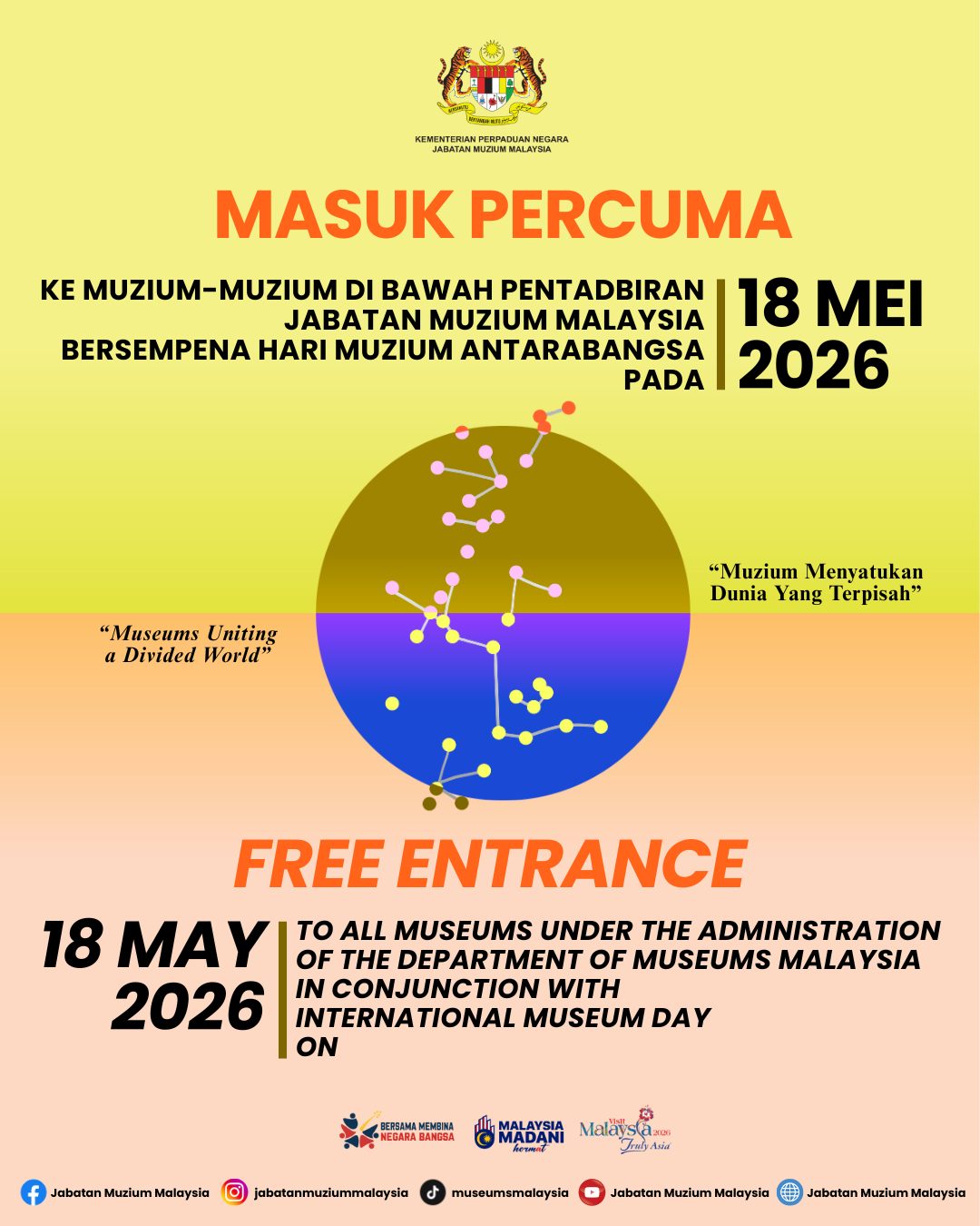 Masuk Percuma ke Muzium-Muzium di Bawah Pentadbiran JMM Pada 18 Mei 2026